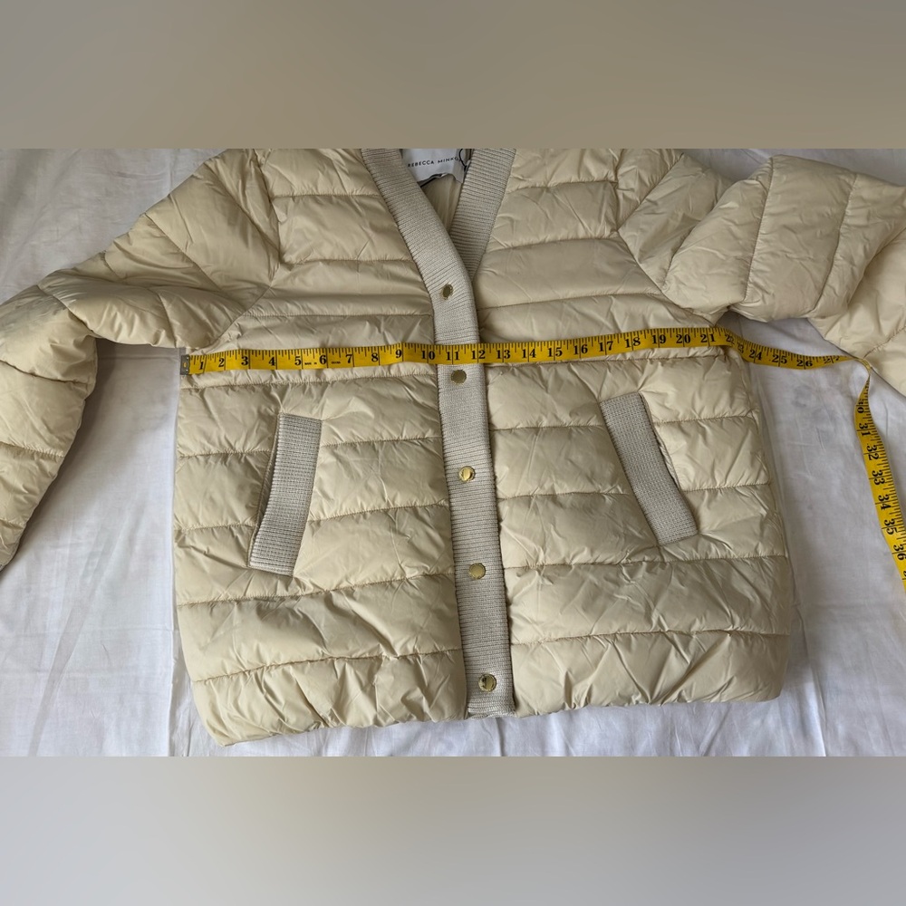 Women's NWT Rebecca Minkoff Beige Water Repellent Puffer Coat Size L Orig $328 - Picture 11 of 13